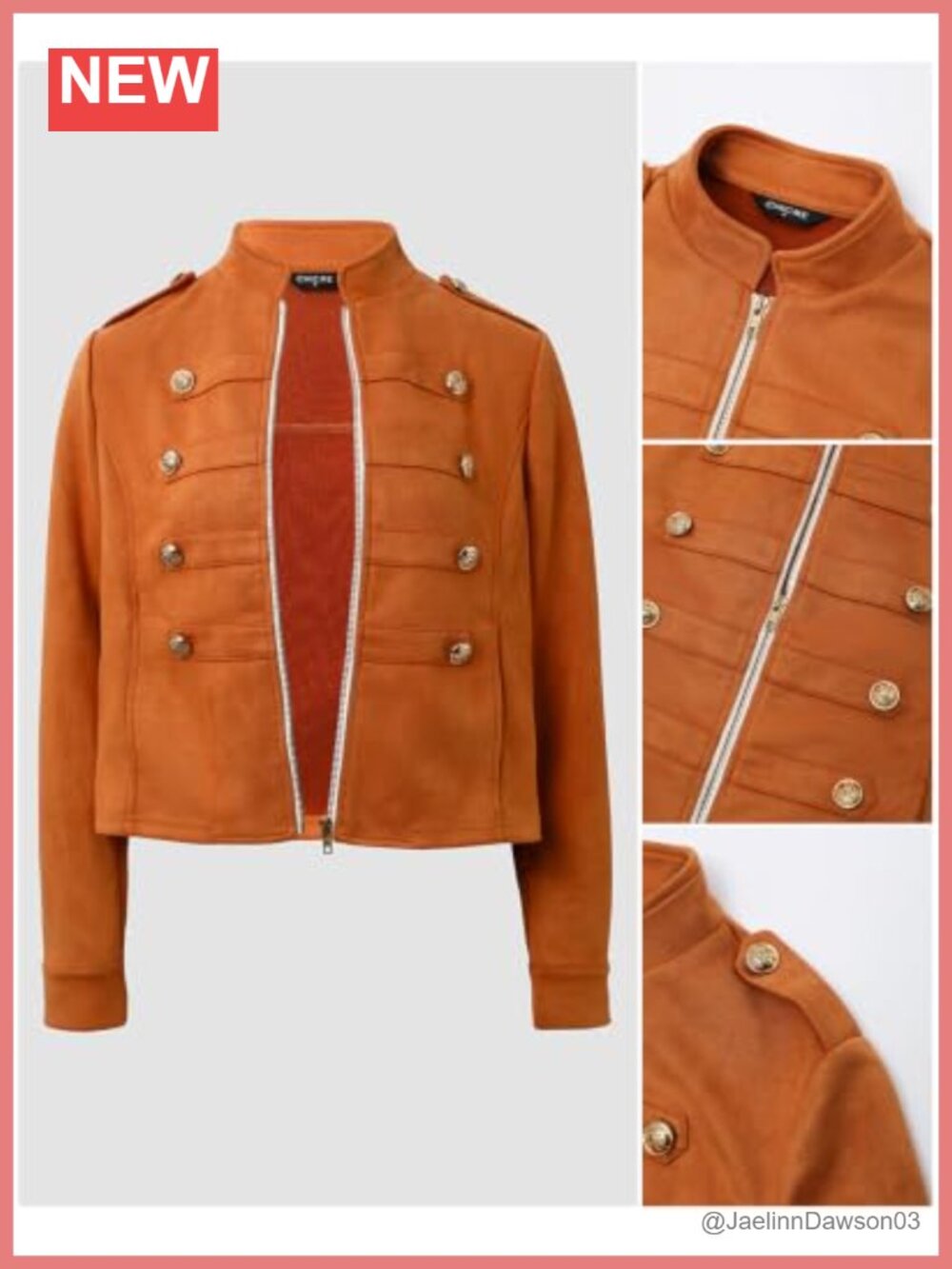 Faux Suede Cropped Jacket Lightweight Stand Collar Zip Fall Coat - Picture 5 of 6